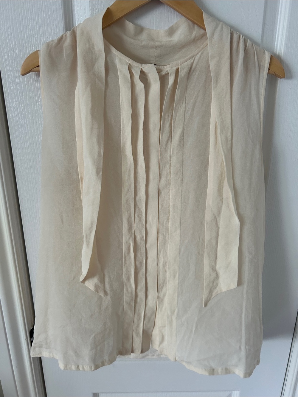 MaxMara Cream Sleeveless Pleated Tie-Neck Blouse